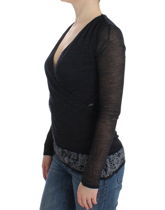 Maglione a maniche lunghe elasticizzato in misto lana nera Ermanno Scervino