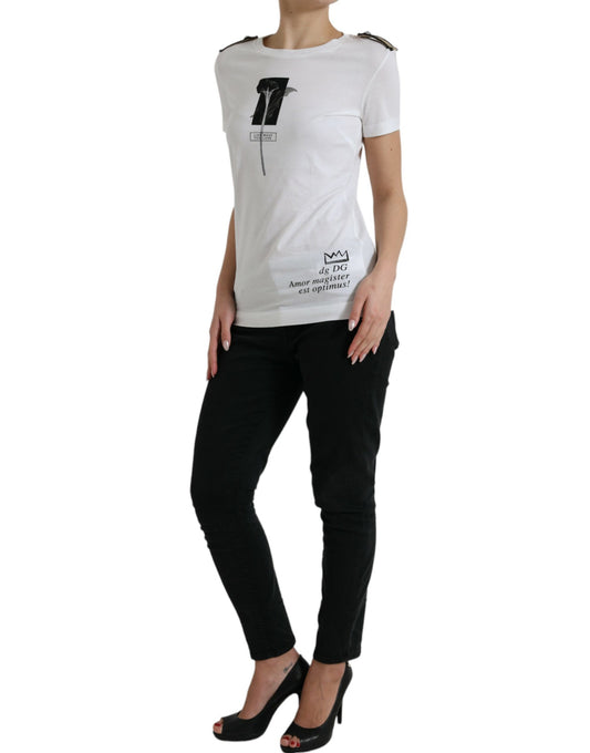 T-shirt girocollo in cotone con rose bianche e nere di Dolce & Gabbana