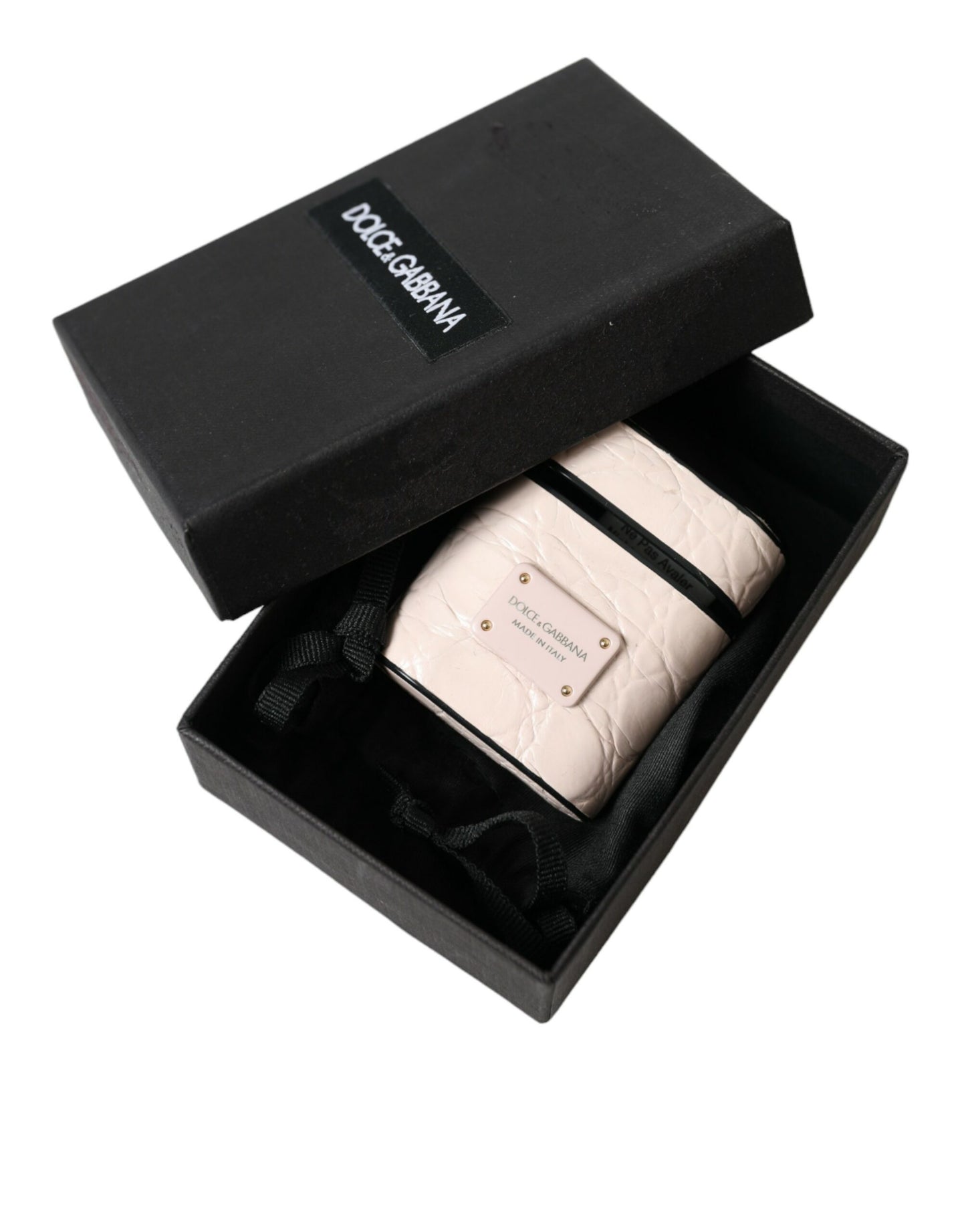 Custodia per Airpods Dolce & Gabbana in pelle di vitello rosa chiaro con logo in metallo