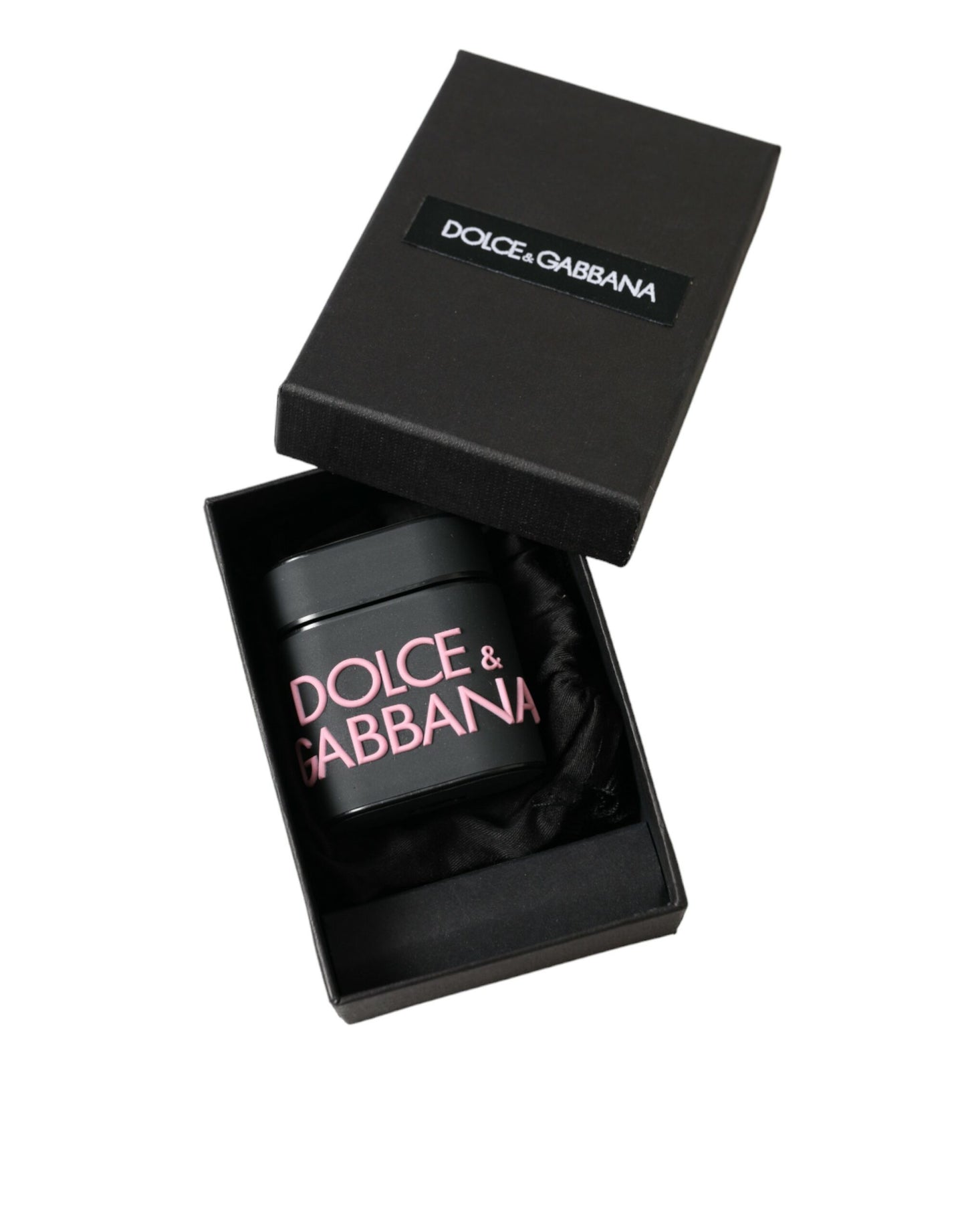 Custodia per Airpods in silicone con logo in rilievo Dolce & Gabbana nero e rosa