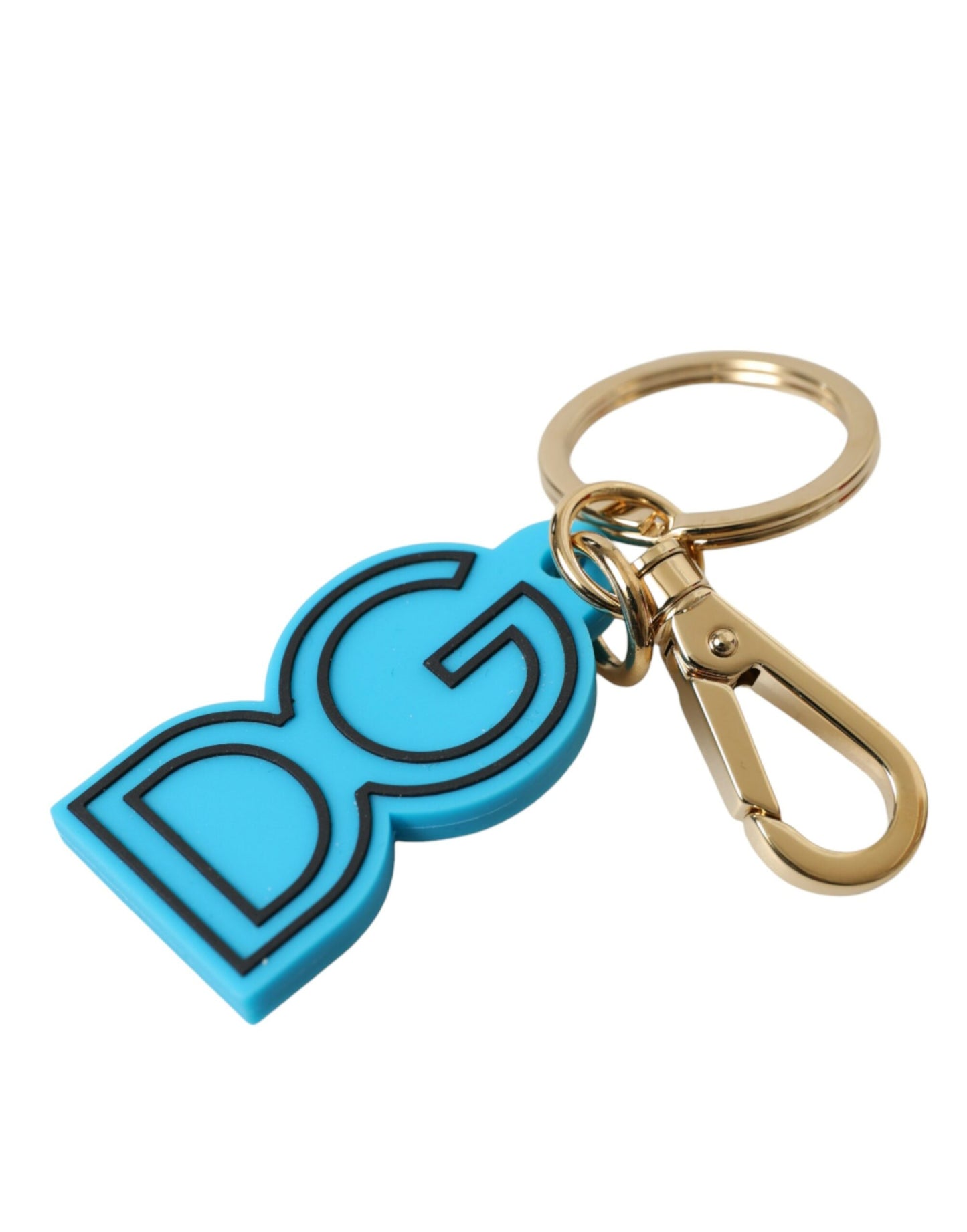 Portachiavi con logo DG in metallo dorato e gomma blu Dolce & Gabbana
