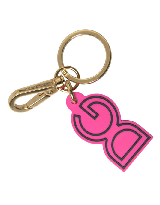 Portachiavi con logo DG in metallo dorato e gomma rosa Dolce & Gabbana
