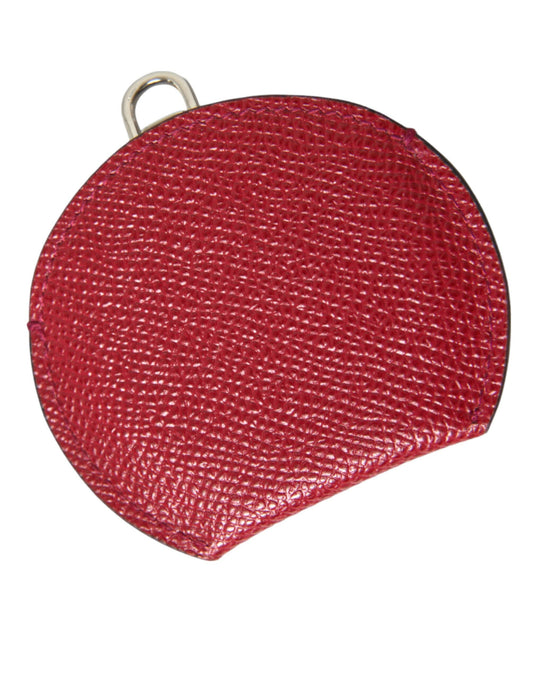Portaspecchietto rotondo con logo Dolce & Gabbana in pelle di vitello rossa