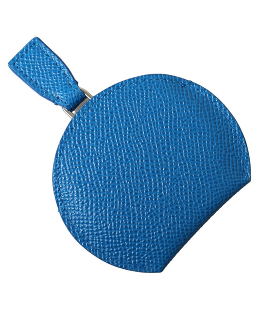 Portaspecchietto rotondo con logo Dolce & Gabbana in pelle di vitello blu
