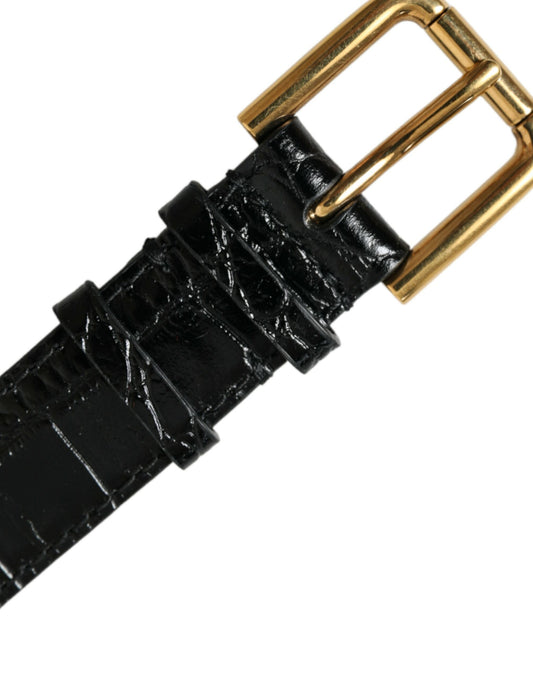 Bracciale Dolce & Gabbana in pelle nera testurizzata con fibbia in metallo dorato