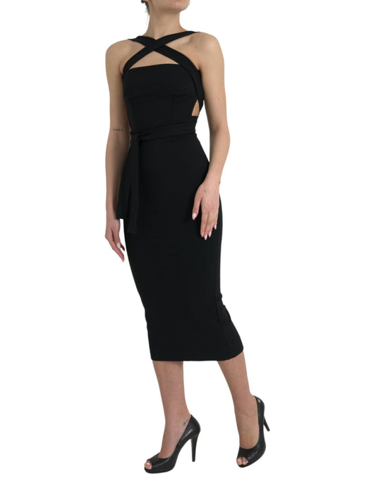 Dolce & Gabbana Abito midi senza maniche con scollo a V nero