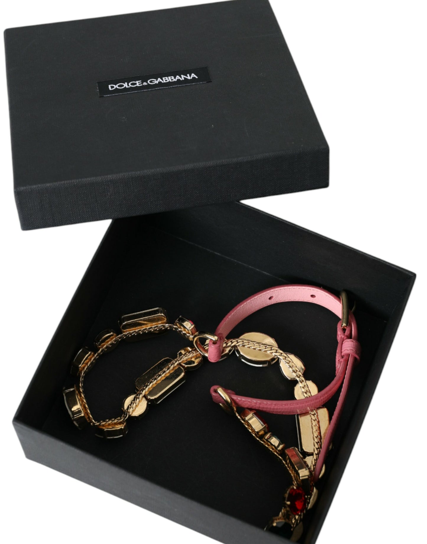 Cintura Dolce & Gabbana in pelle rosa con catena di cristalli