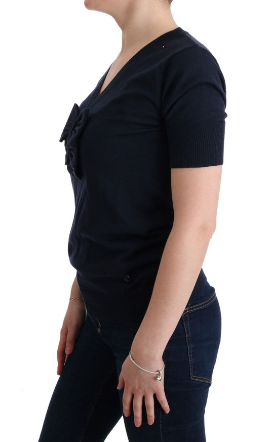 MARGHI LO' Top Blusa in 100% Lana Lana Blu