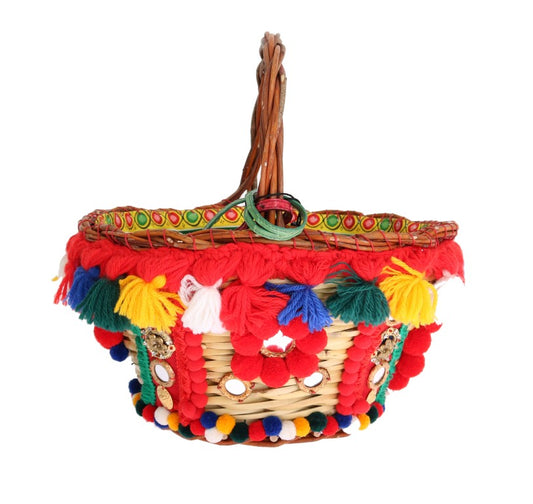 Borsa Dolce & Gabbana multicolore AGNESE in paglia con pompon e cristalli