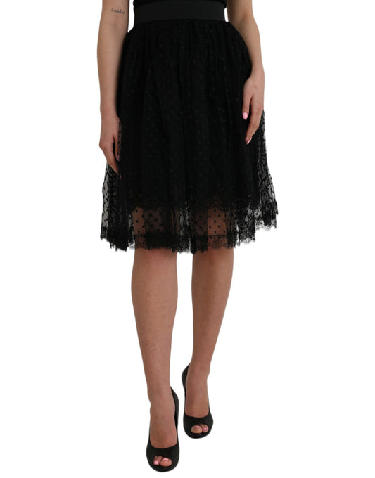 Gonna a trapezio con vita alta e pizzo in nylon nero Dolce & Gabbana