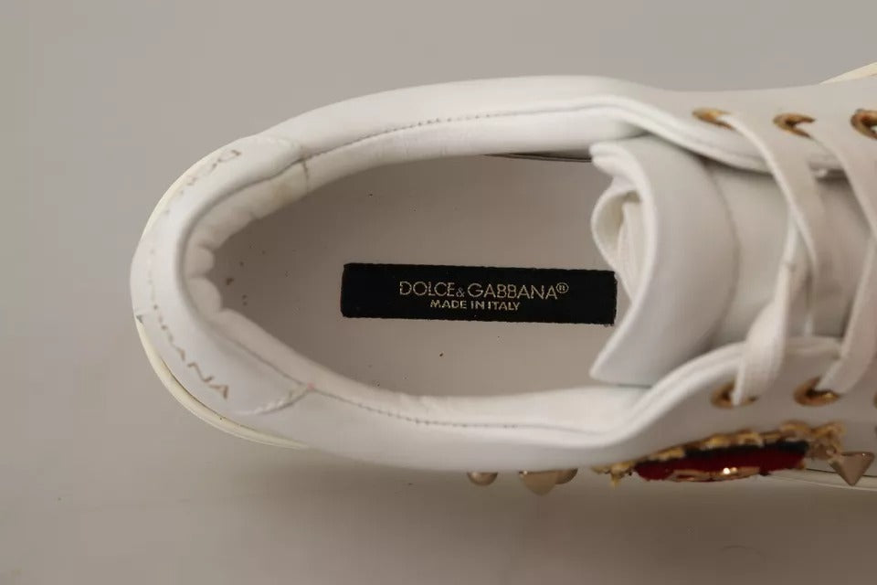 Scarpe da ginnastica Dolce & Gabbana in pelle bianca con cuore rosso e oro