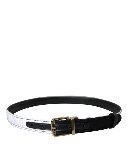 Cintura Dolce & Gabbana con fibbia in metallo dorato patchwork bianco e nero