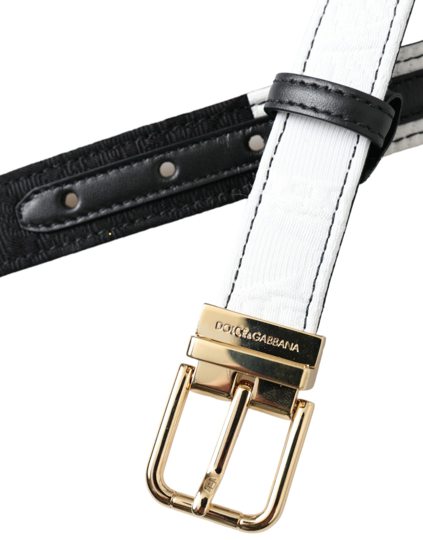 Cintura Dolce & Gabbana con fibbia in metallo dorato patchwork bianco e nero
