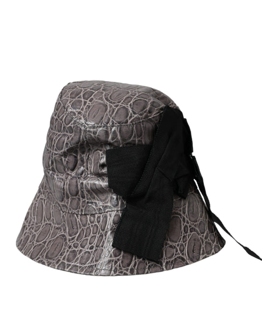 Cappello da pescatore in pelle con motivo grigio nero Dolce & Gabbana