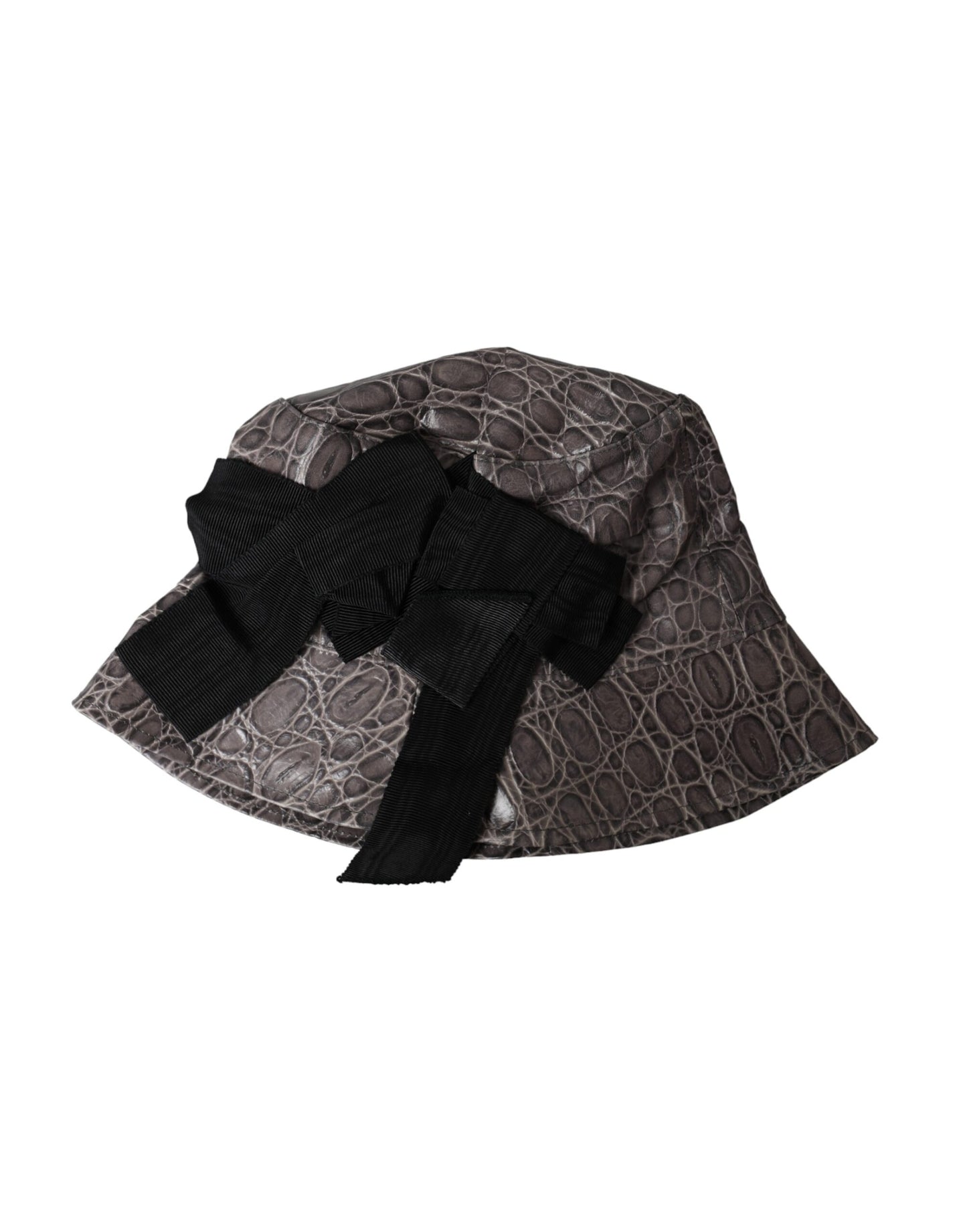 Cappello da pescatore in pelle con motivo grigio nero Dolce & Gabbana