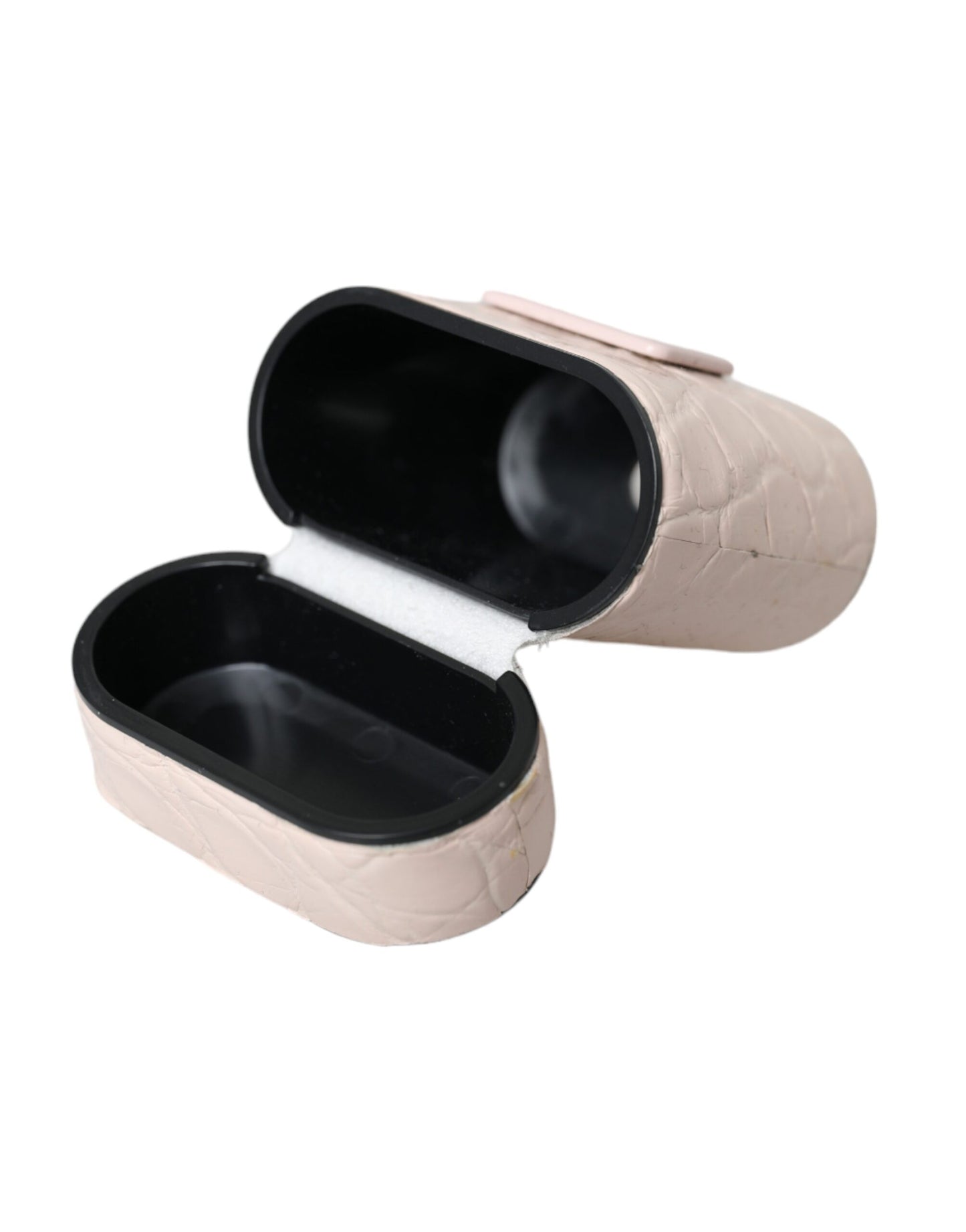 Custodia per Airpods Dolce & Gabbana con placca in metallo con logo in pelle rosa chiaro