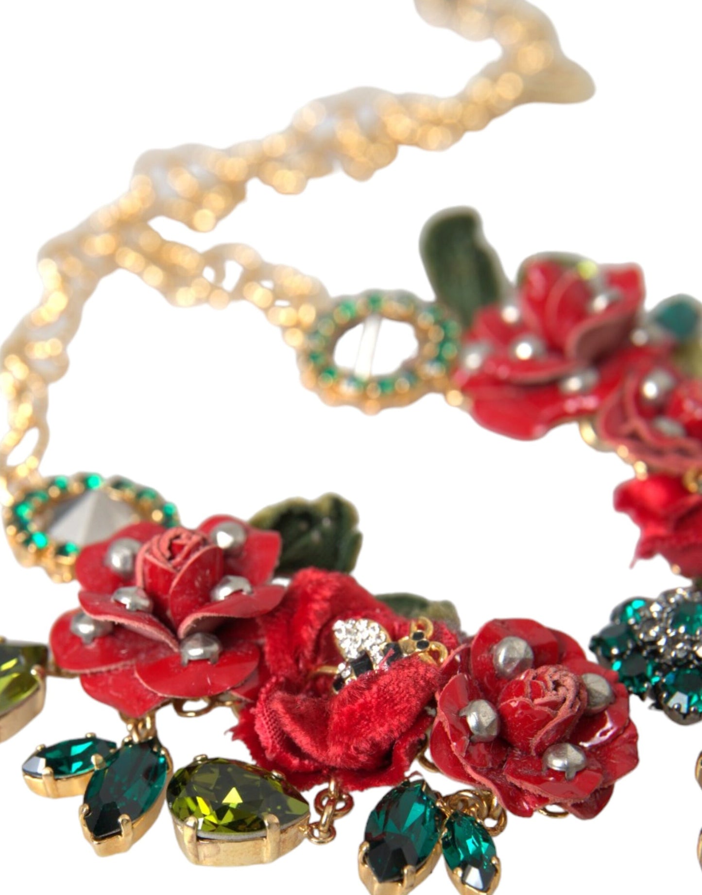 Collana con ciondolo in cristallo a forma di petalo di rosa con catena a maglie in ottone dorato Dolce & Gabbana