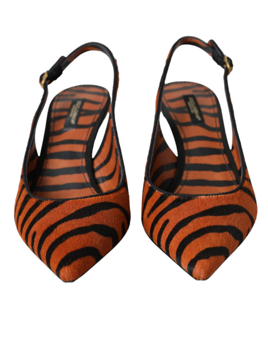 Scarpe slingback Dolce & Gabbana in pelle zebrata nera e arancione