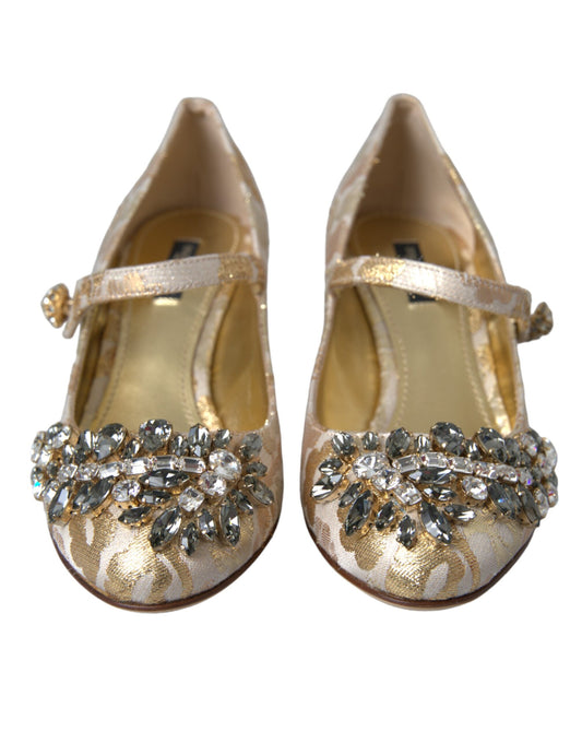 Scarpe Mary Jane Dolce & Gabbana con tacco e cristalli in jacquard dorato