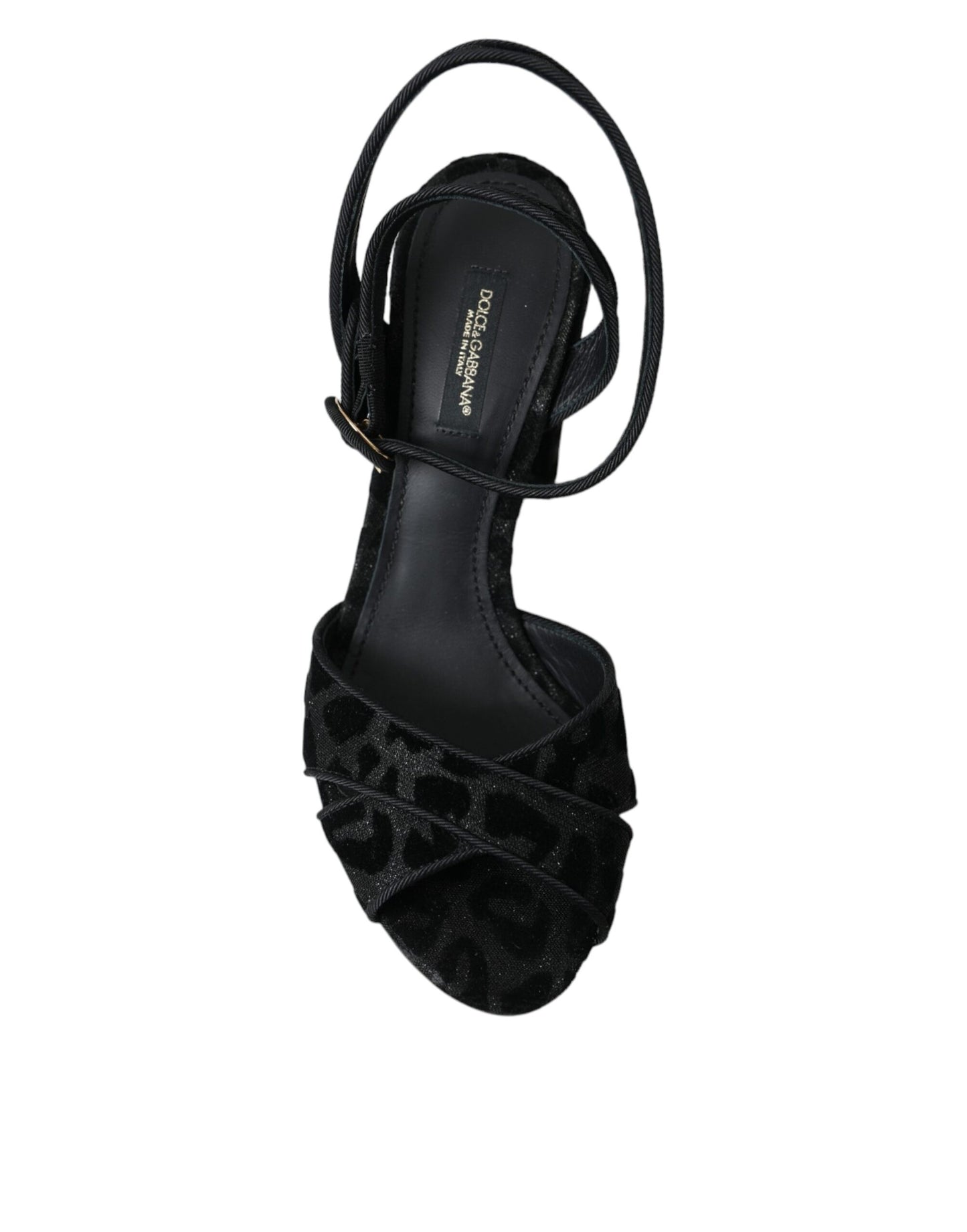 Sandali con tacco in pelle scamosciata leopardata nera Dolce & Gabbana