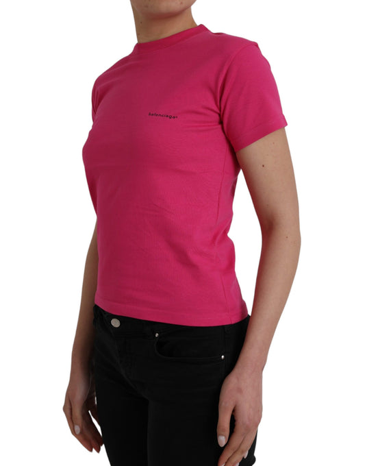 Maglietta a maniche corte con scollo rotondo in cotone rosa Balenciaga