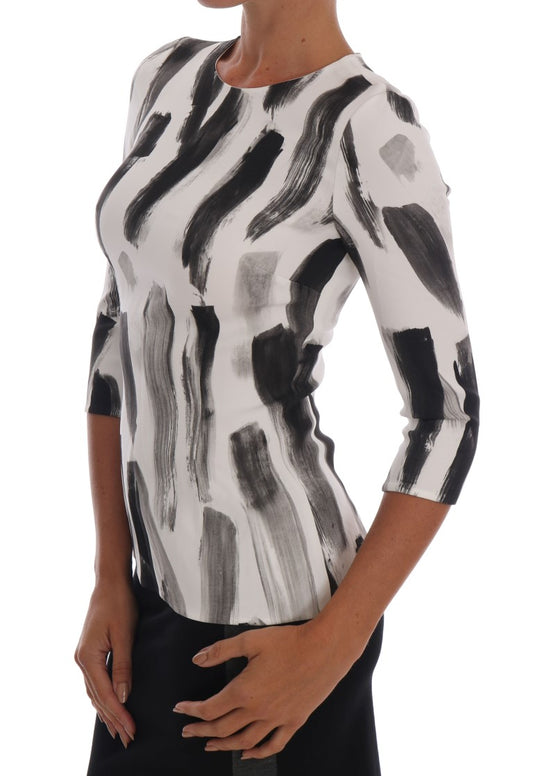 Dolce & Gabbana Top blusa stampata a righe bianche e nere