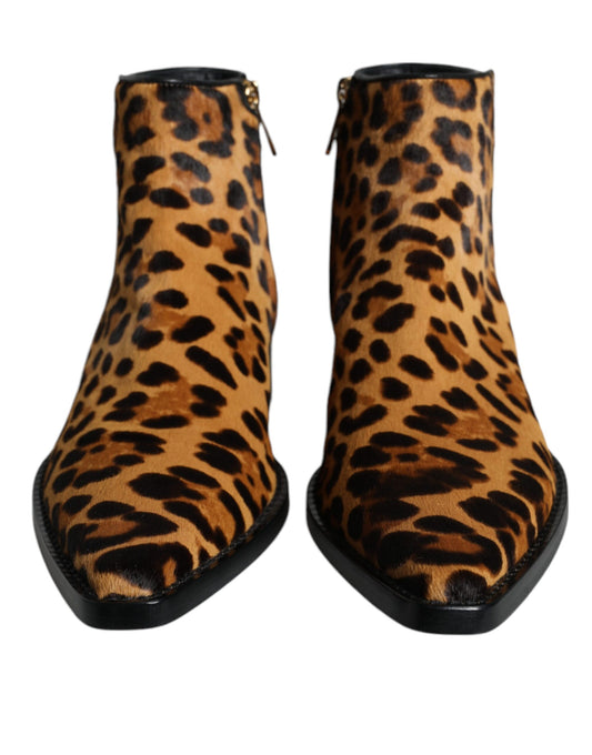 Dolce & Gabbana Stivaletti in pelliccia di vitello leopardata marrone