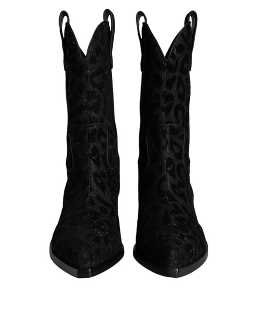 Dolce & Gabbana Stivali da cowboy leopardati neri e grigi