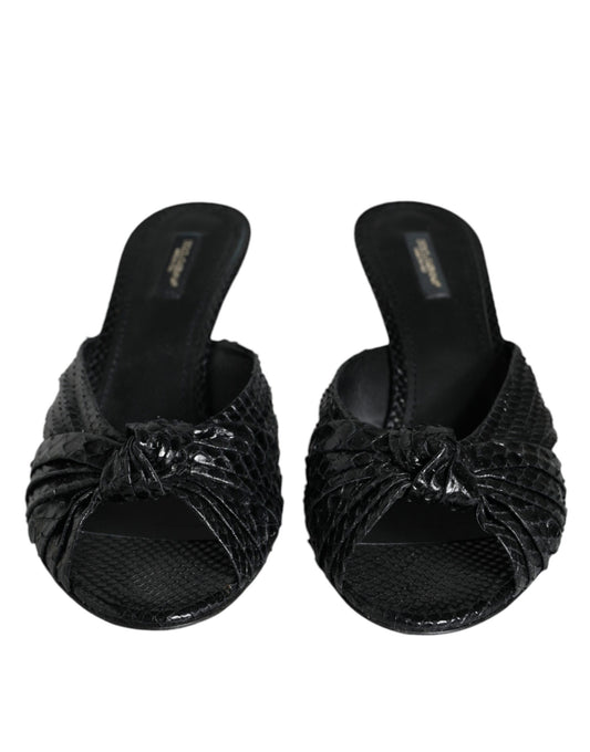 Sandali con tacco in pelle nera Dolce & Gabbana