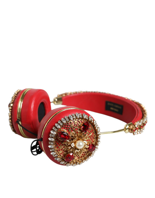 Cuffie Dolce & Gabbana in nappa rossa con cristalli floreali