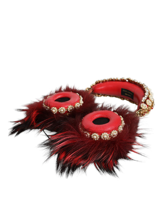 Cuffie audio AUX Dolce & Gabbana in pelliccia di cristallo rosso oro