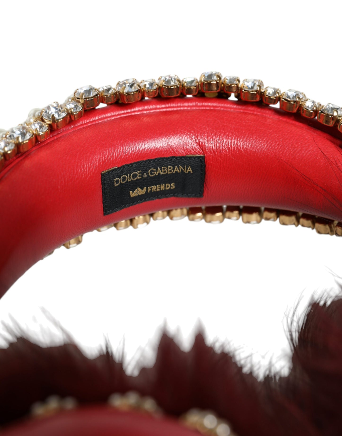 Cuffie audio AUX Dolce & Gabbana in pelliccia di cristallo rosso oro