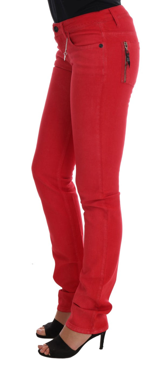 Jeans aderenti elasticizzati in cotone rosso Costume National