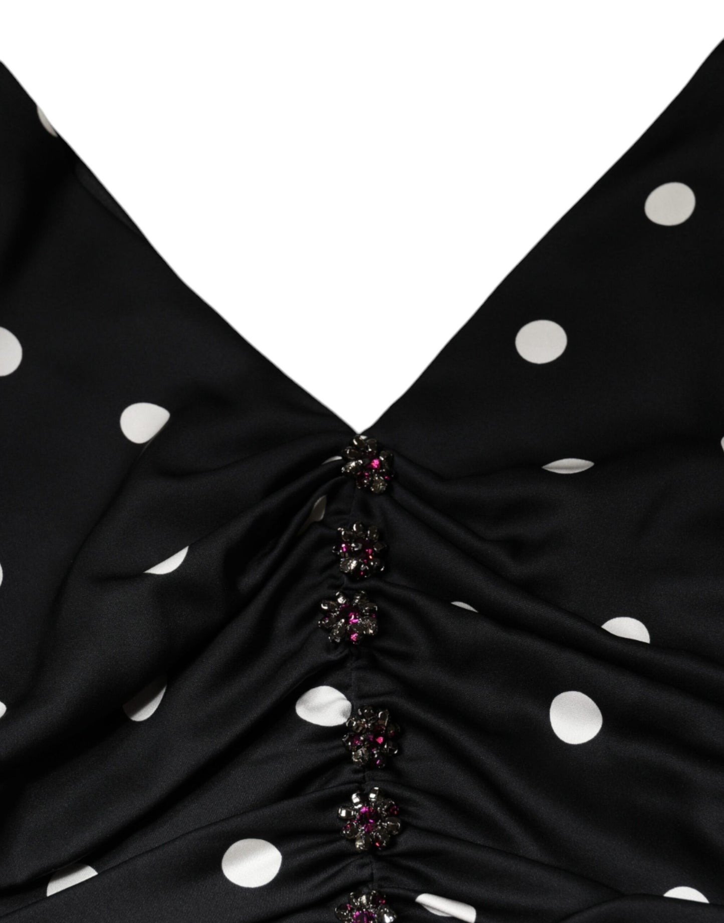 Dolce & Gabbana Abito midi in seta nera con scollo a V e nappe a pois