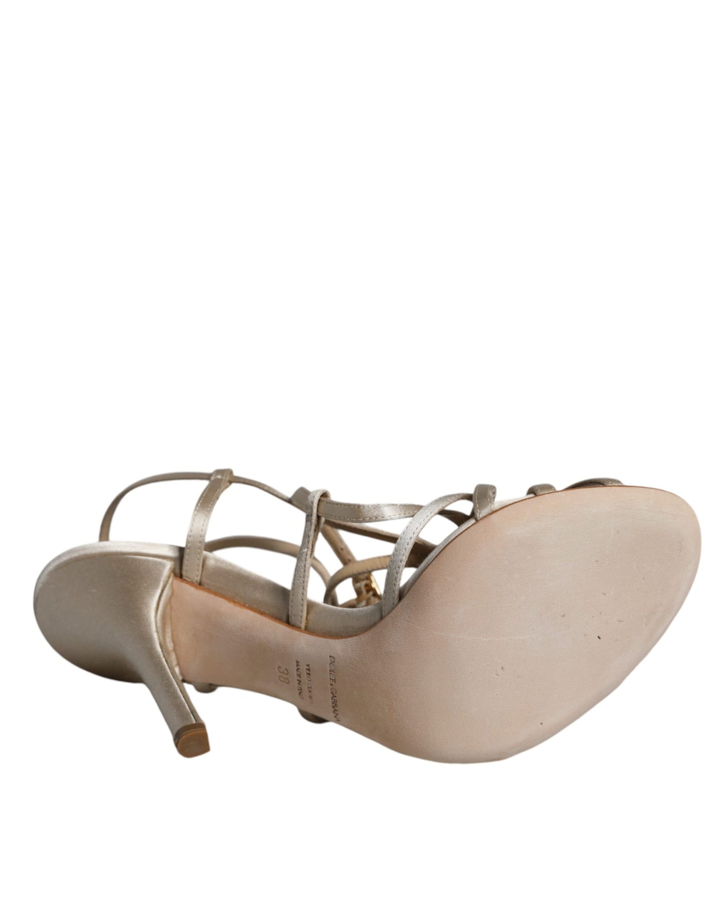 Sandali con tacco a spillo in pelle beige Dolce & Gabbana