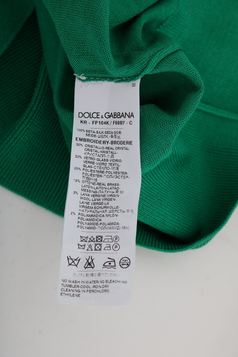 Dolce & Gabbana Maglione in seta verde con cristalli a forma di banana