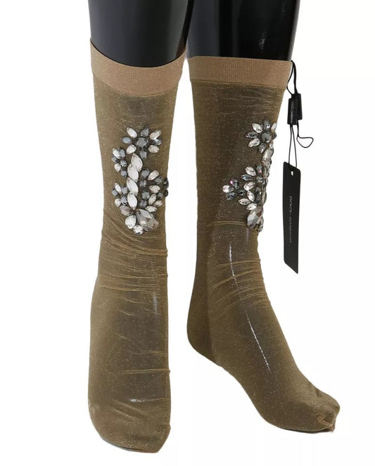 Calzini Dolce & Gabbana Gold Stretch Floral Clear Crystal