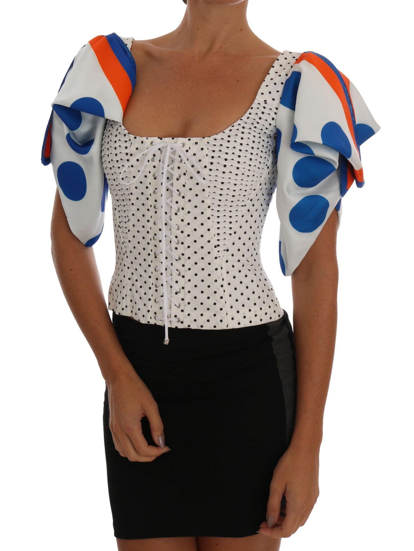 Dolce & Gabbana Top bustier in seta bianca a pois