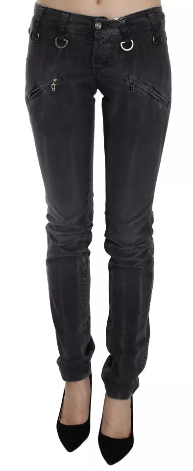 Jeans skinny in denim John Galliano grigio lavato a vita bassa con cerniera laterale