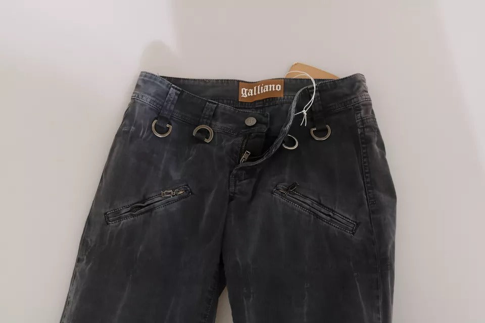 Jeans skinny in denim John Galliano grigio lavato a vita bassa con cerniera laterale
