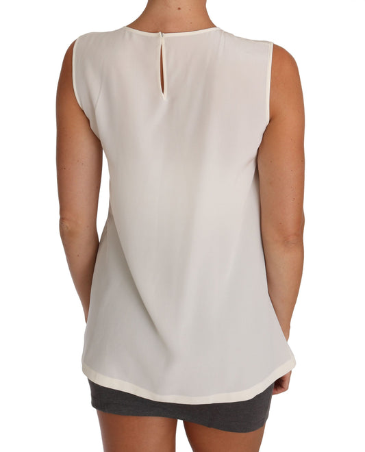 T-shirt Dolce & Gabbana in seta bianca con paillettes e cristalli