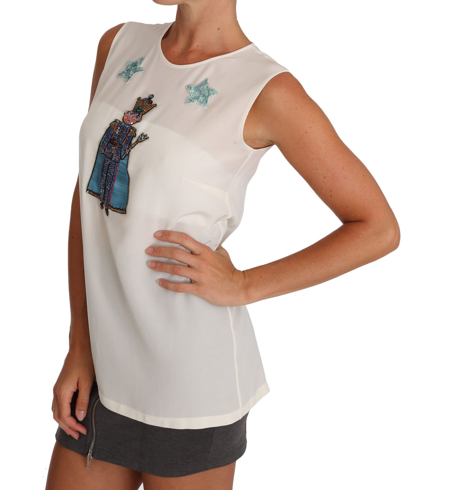 T-shirt Dolce & Gabbana in seta bianca con paillettes e cristalli