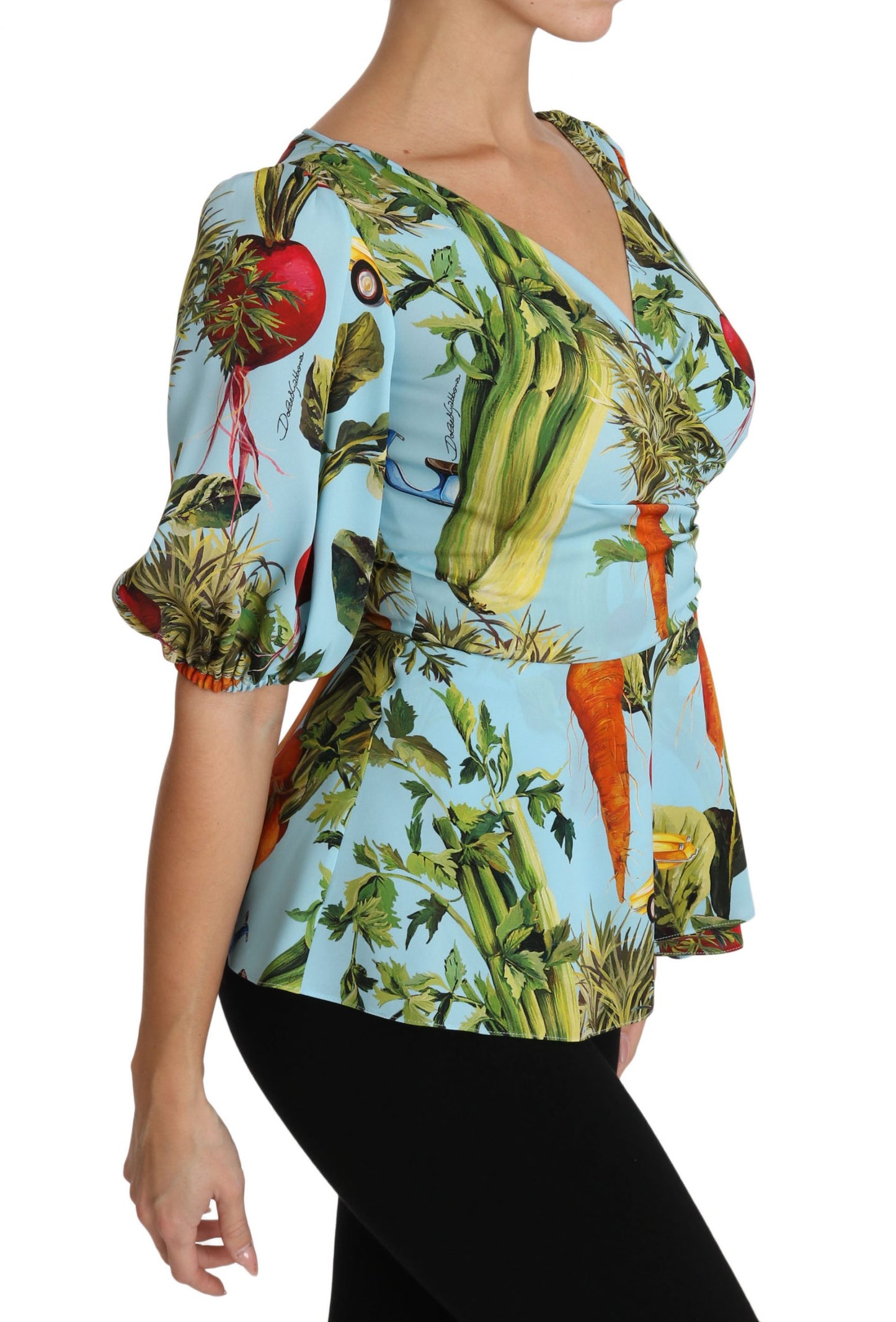 Dolce & Gabbana Blusa in seta con stampa vegetale multicolore e peplo