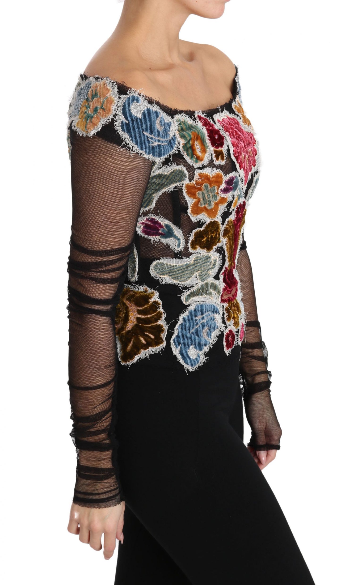 Dolce & Gabbana Top T-shirt con ricamo floreale nero