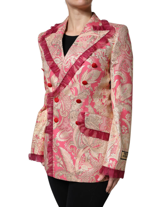 Giacca blazer in nylon jacquard rosa oro Dolce & Gabbana