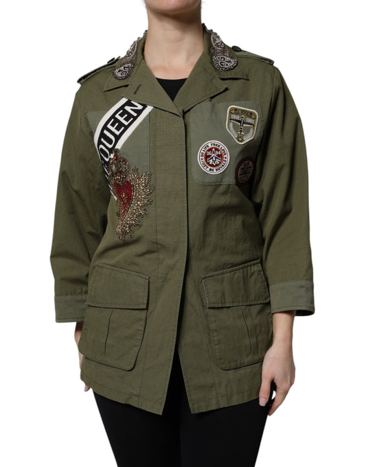 Dolce & Gabbana Giacca con cappuccio e decorazioni Queen verde militare