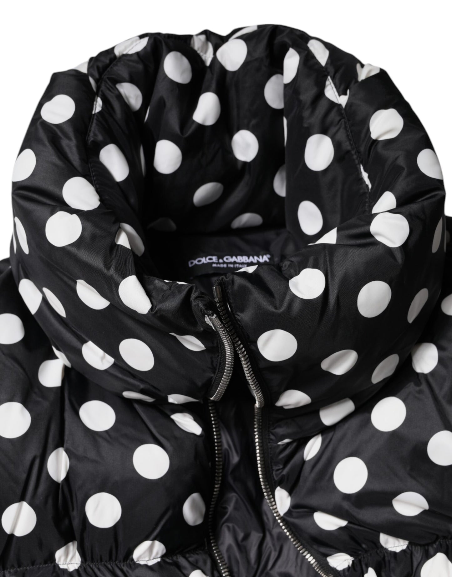 Piumino Dolce & Gabbana con zip intera e pois bianchi e neri