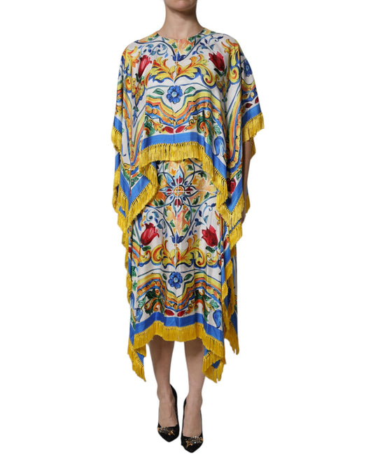 Dolce & Gabbana Multicolor Majolica Kaftan Abito lungo a maniche corte