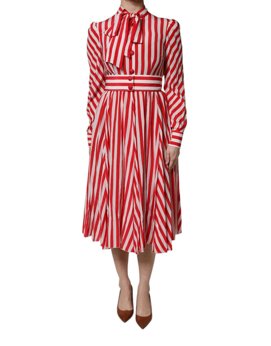 Dolce & Gabbana Abito midi a maniche lunghe con strisce bianche e rosse