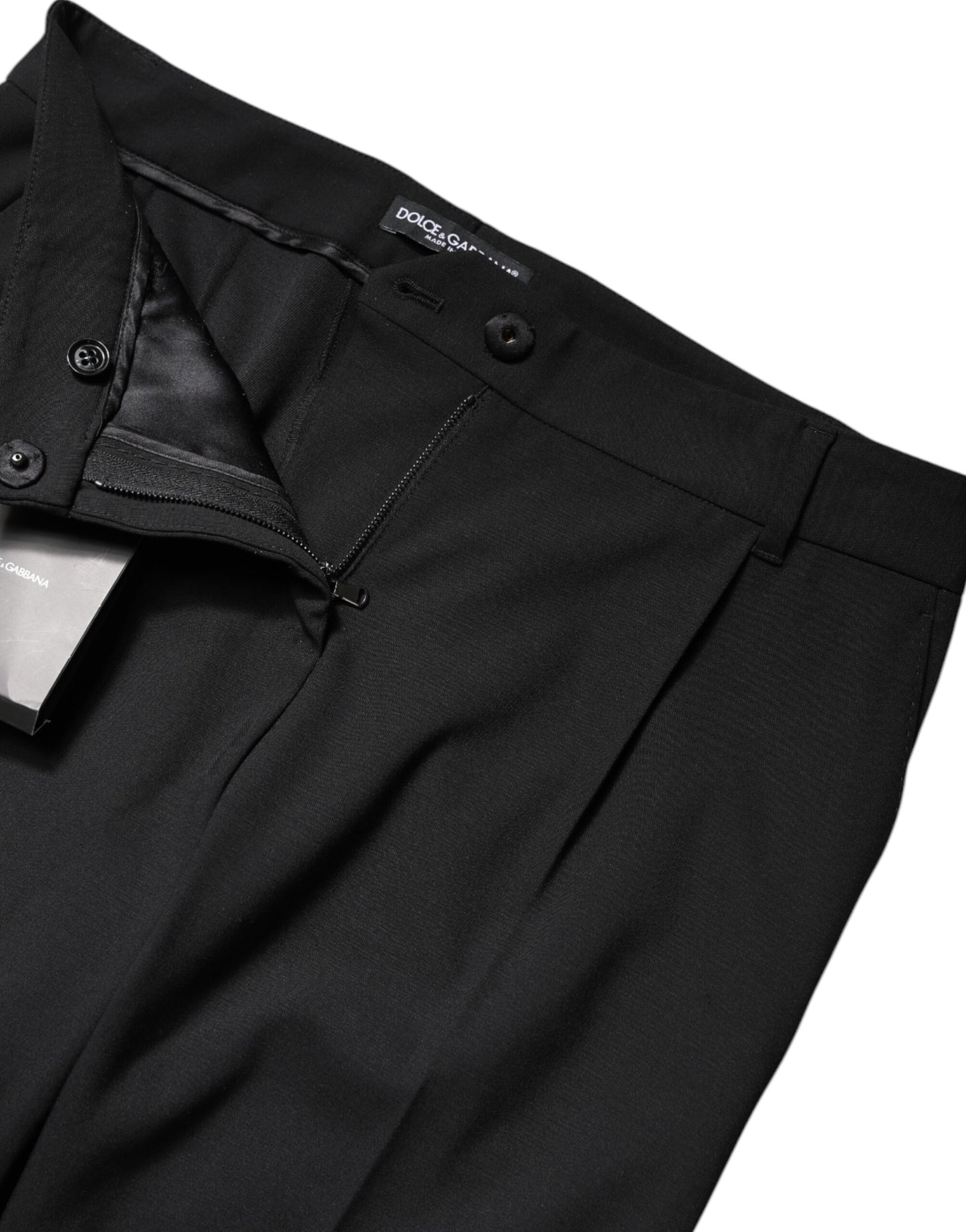 Pantaloni eleganti a vita alta in lana nera Dolce & Gabbana